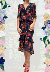 McElhinneys X Hope & Ivy Sinead Floral Peplum Midi Dress, Navy