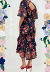 McElhinneys X Hope & Ivy Sinead Floral Peplum Midi Dress, Navy