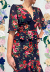 McElhinneys X Hope & Ivy Sinead Floral Peplum Midi Dress, Navy