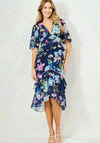 McElhinneys X Hope & Ivy Sorcha Floral Peplum Midi Dress, Navy