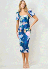 McElhinneys X Hope & Ivy Tresea Floral Belted Pencil Dress, Navy