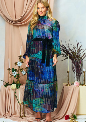 Hope & Ivy Jadene High Neck Long Dress, Blue