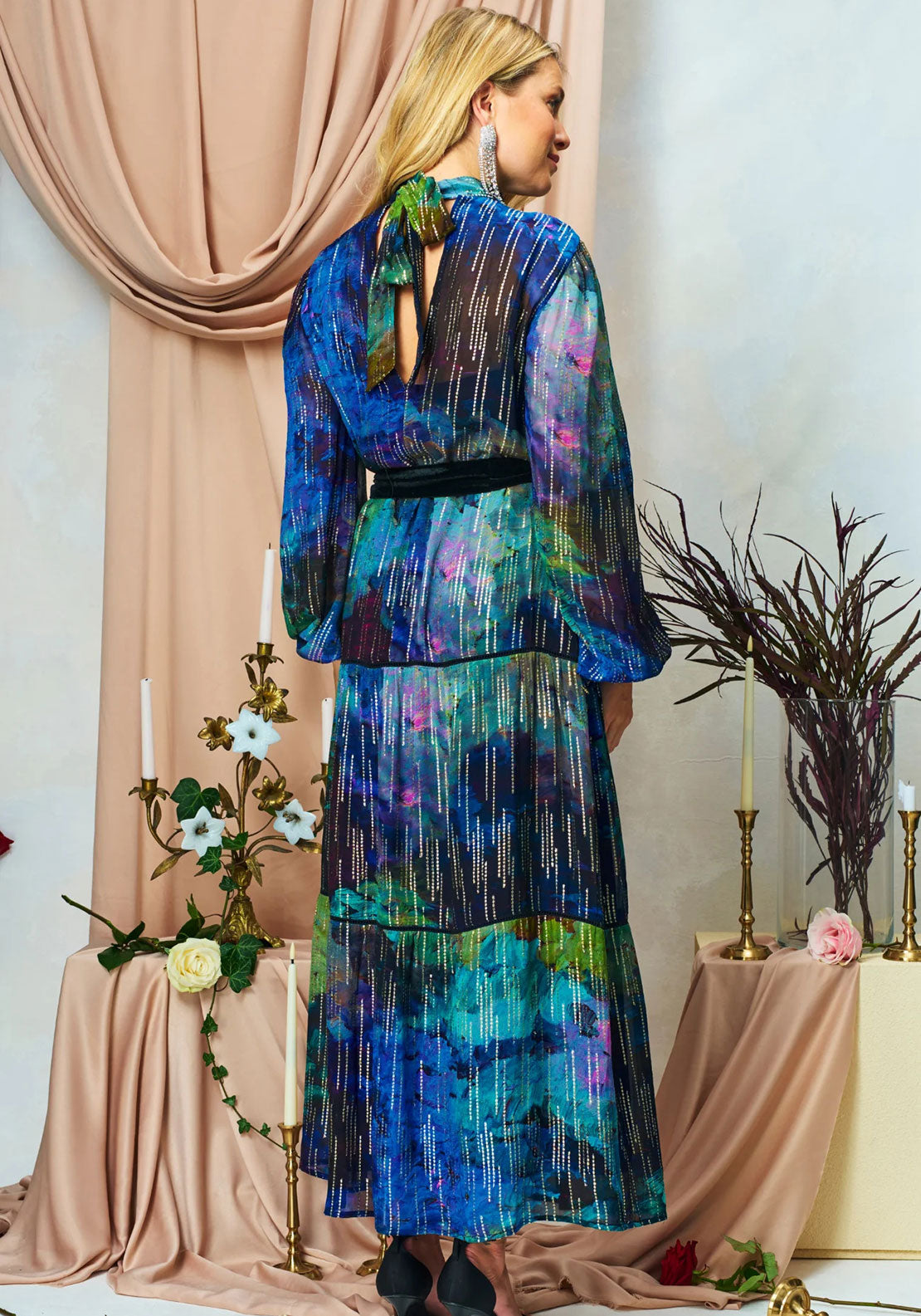 Hope & Ivy Jadene High Neck Long Dress, Blue