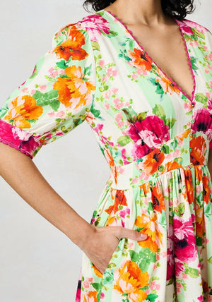 Hope & Ivy Zeena V-Neck Puff Sleeve Dress, Pink Multi