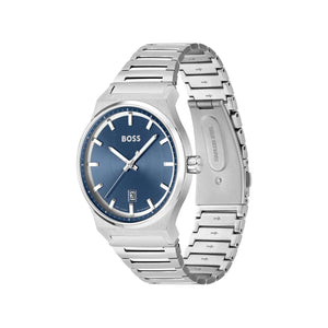 Hugo Boss Men’s Candor Blue Dial Watch, Silver
