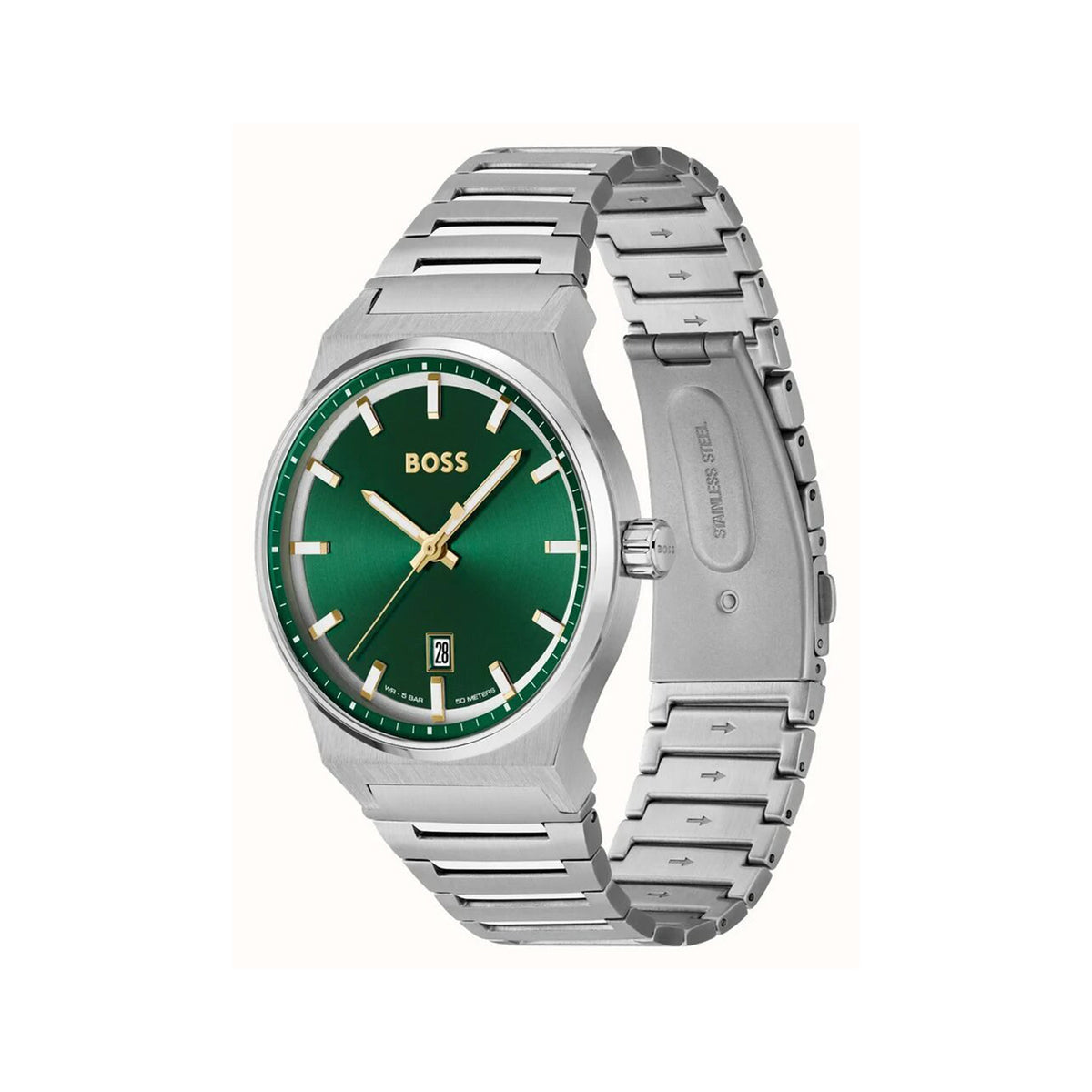 Hugo Boss Men’s Candor Green Dial Watch, Silver