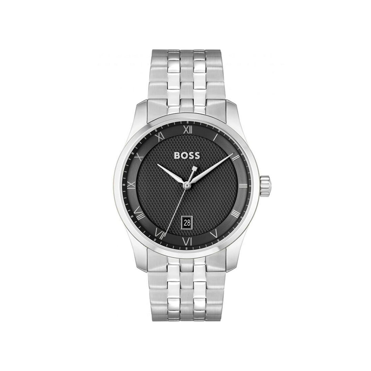 Hugo Boss Men’s Principle Black Dial Watch, Silver