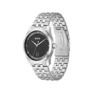 Hugo Boss Men’s Principle Black Dial Watch, Silver