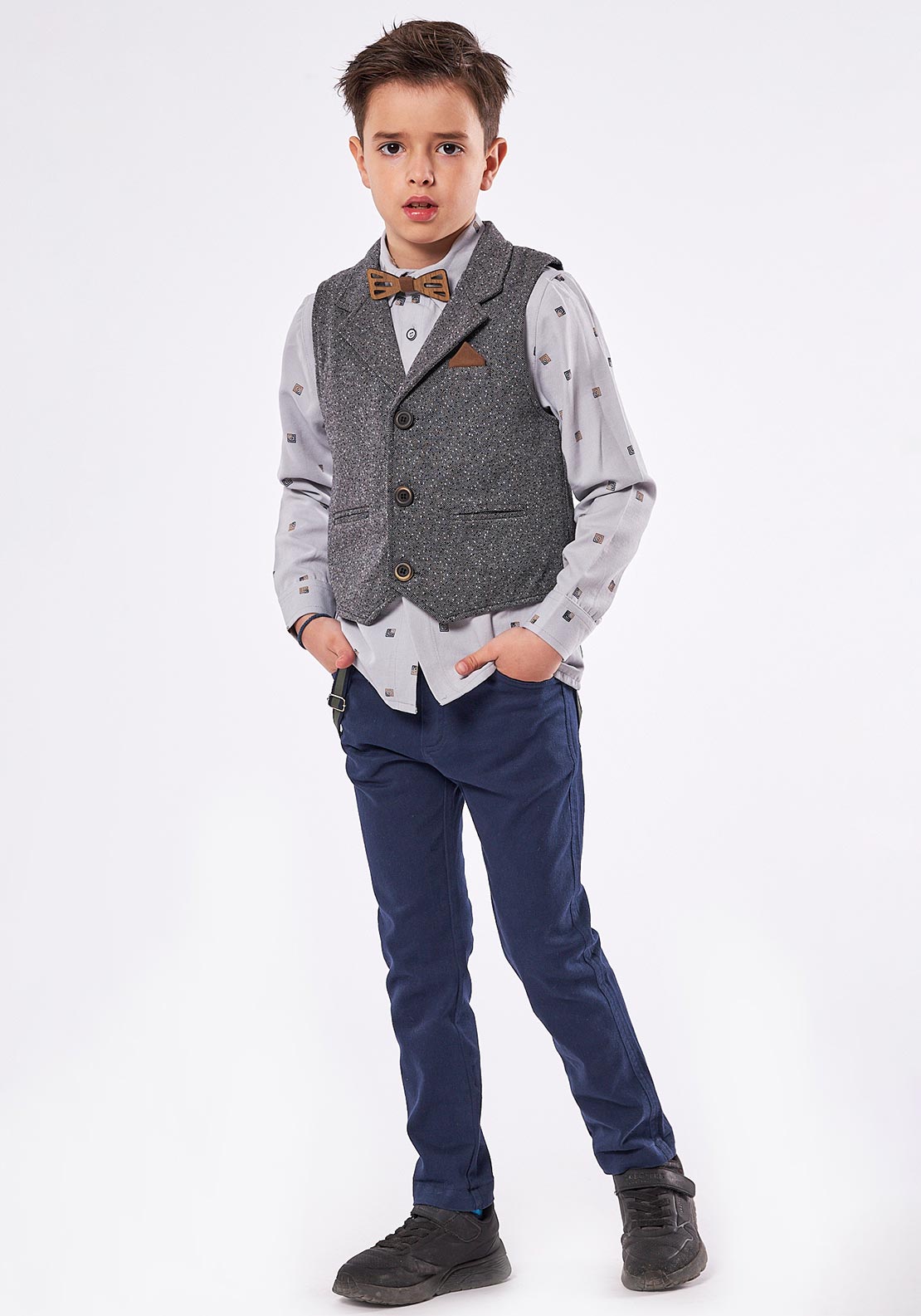 Hashtag Boys Waistcoat, Shirt & Chinos Outfit, Grey