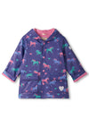 Hatley Mini Girl Hearts & Horses Waterproof Rain Jacket, Purple