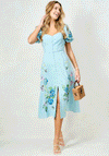 Hope & Ivy Lacey Sweetheart Embroidered Midi Dress, Blue