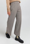 ICHI Kate High Rise Wide Leg Check Trouser, Nomad