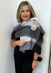 Serafina Check Pom Pom Scarf, Black