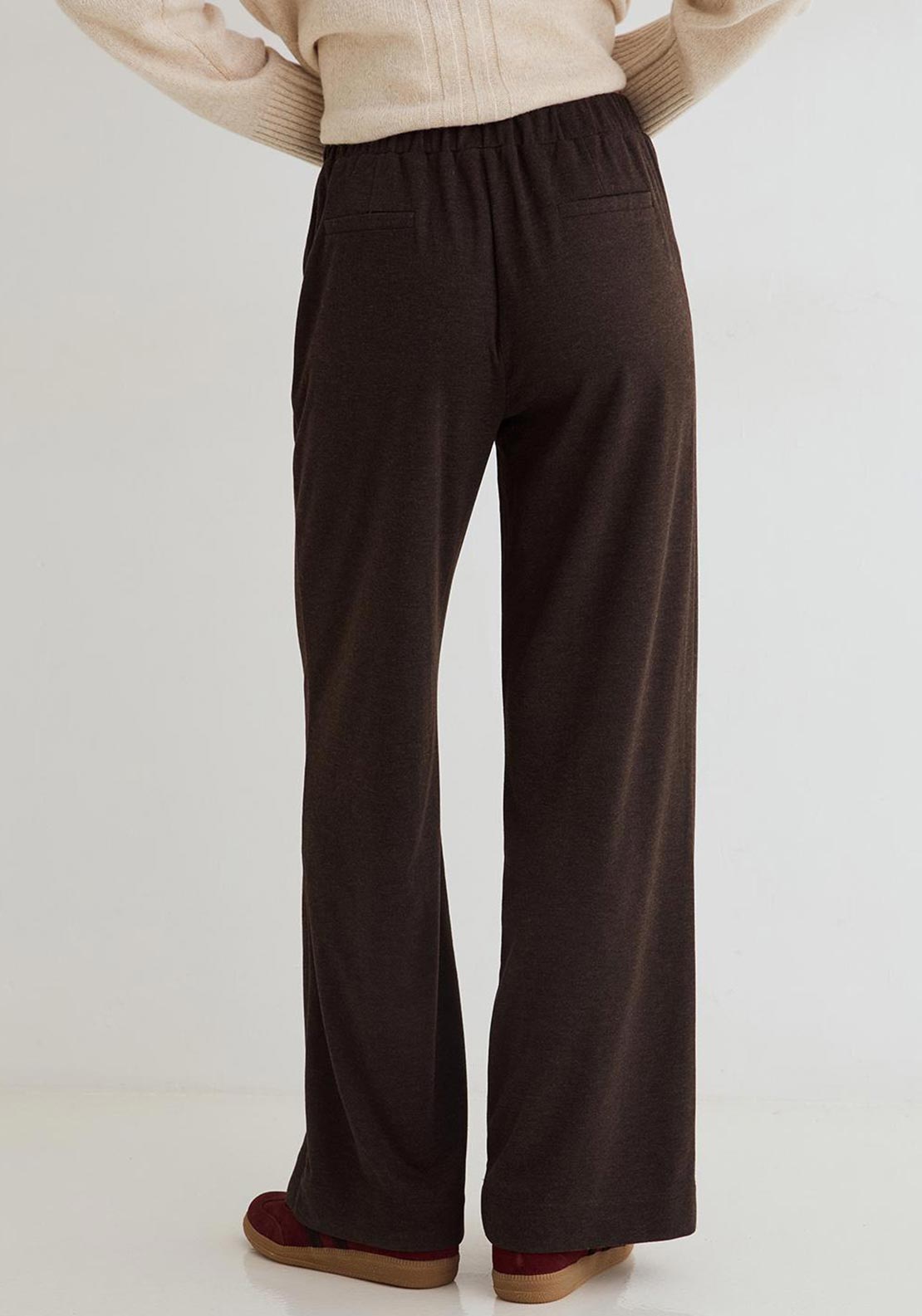 YERSE Wide Leg With Button Detail Trousers, Brown