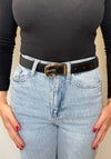 Serafina Collection Buckled Faux Leather Belt, Black