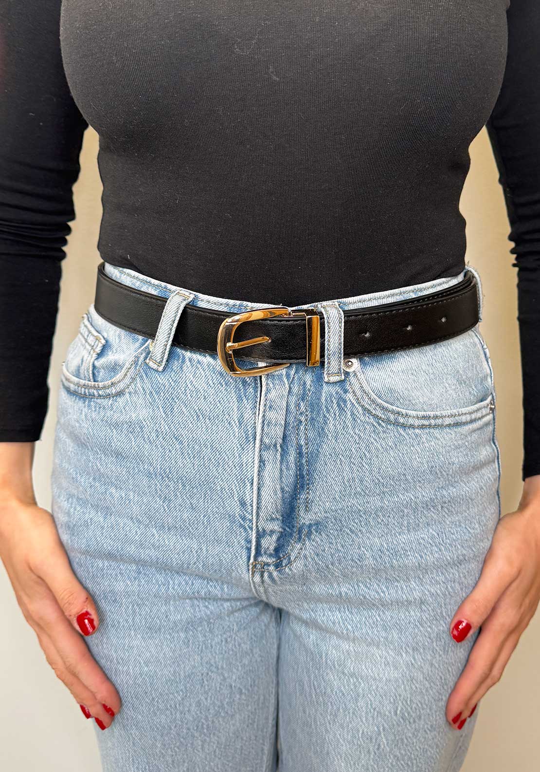 Serafina Collection Buckled Faux Leather Belt, Black