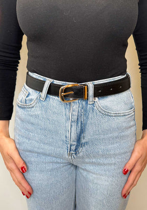Serafina Collection Buckled Faux Leather Belt, Black
