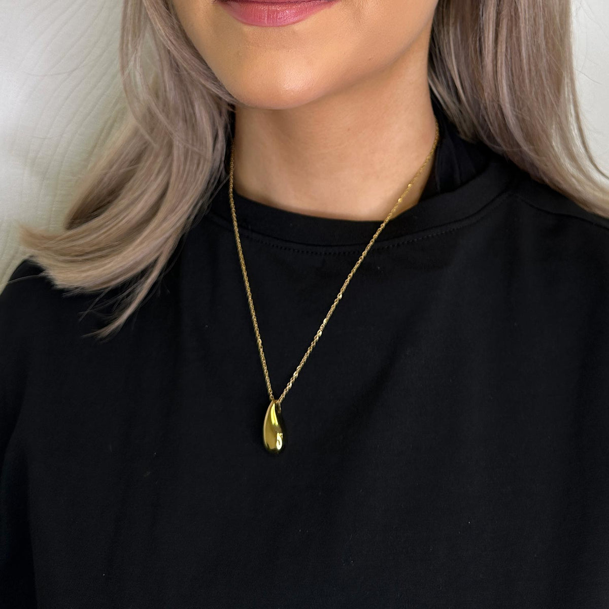M Collection Tear Drop Pendant Necklace, Gold