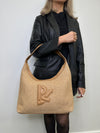 Zen Collection Beige Monogram Woven Shoulder Bag, Sand