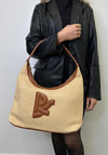 Zen Collection Tan Monogram Woven Shoulder Bag, Sand