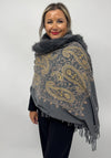 Serafina Collection Paisley Faux Fur Shawl, Grey