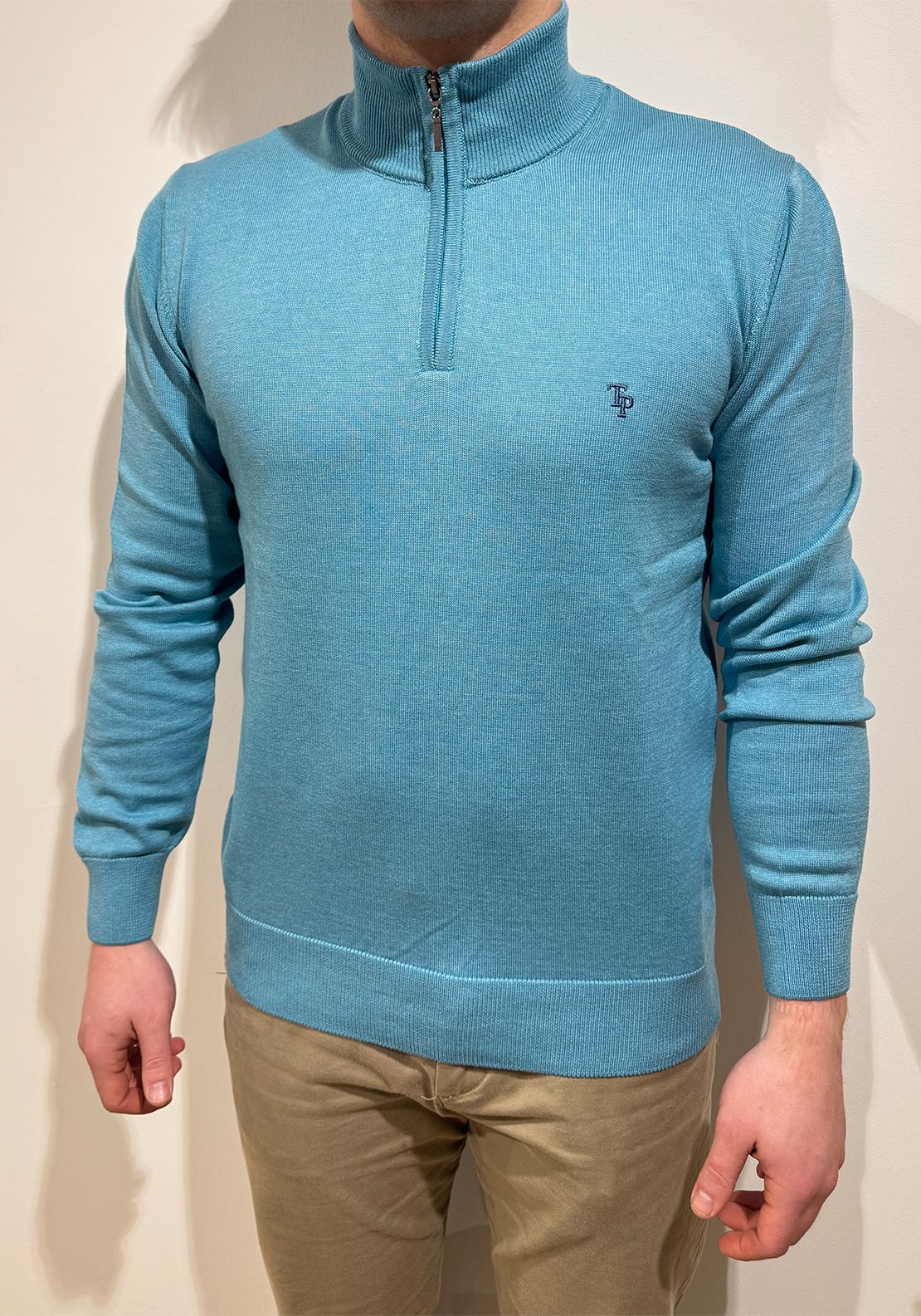 Tom Penn Quarter Zip Sweater, Turquoise