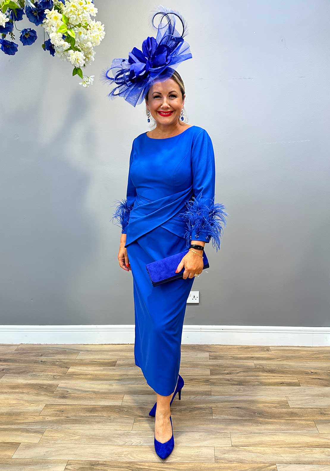 John Charles Feather Sleeve Pencil Dress, Blue