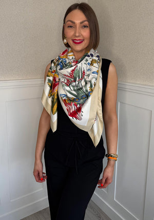 Serafina Collection Botanical Print Scarf, Beige Multi
