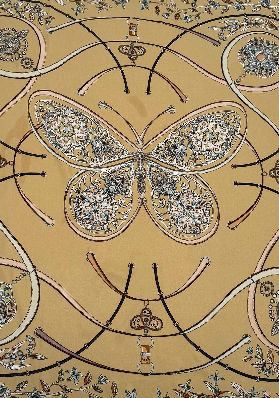 Serafina Collection Butterfly Print Scarf, Beige