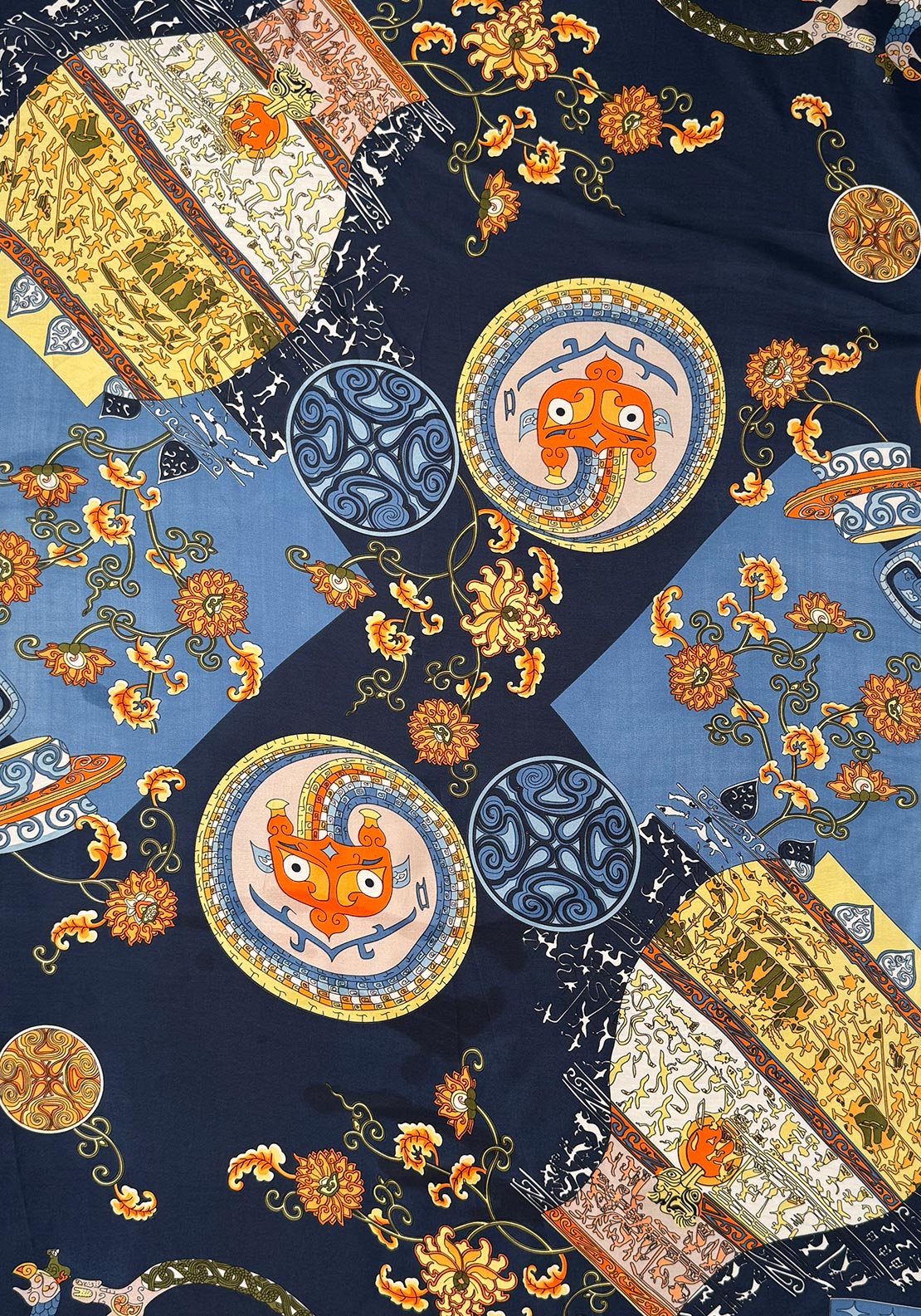 Serafina Collection Medieval Print Scarf, Navy Multi