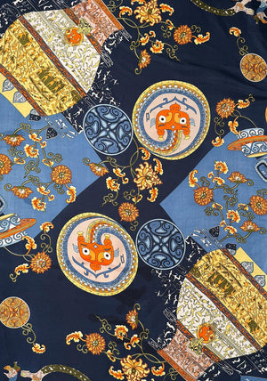 Serafina Collection Medieval Print Scarf, Navy Multi