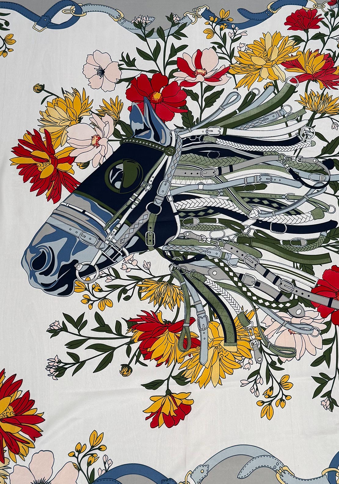 Serafina Collection Floral Horse Print Scarf, Green Multi