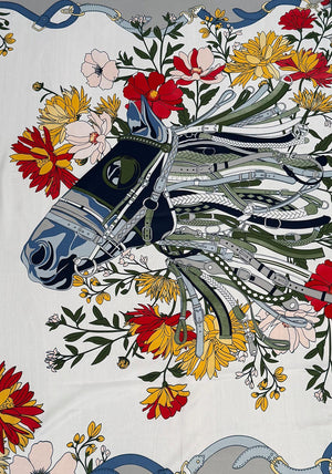 Serafina Collection Floral Horse Print Scarf, Green Multi
