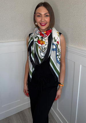 Serafina Collection Floral Horse Print Scarf, Green Multi