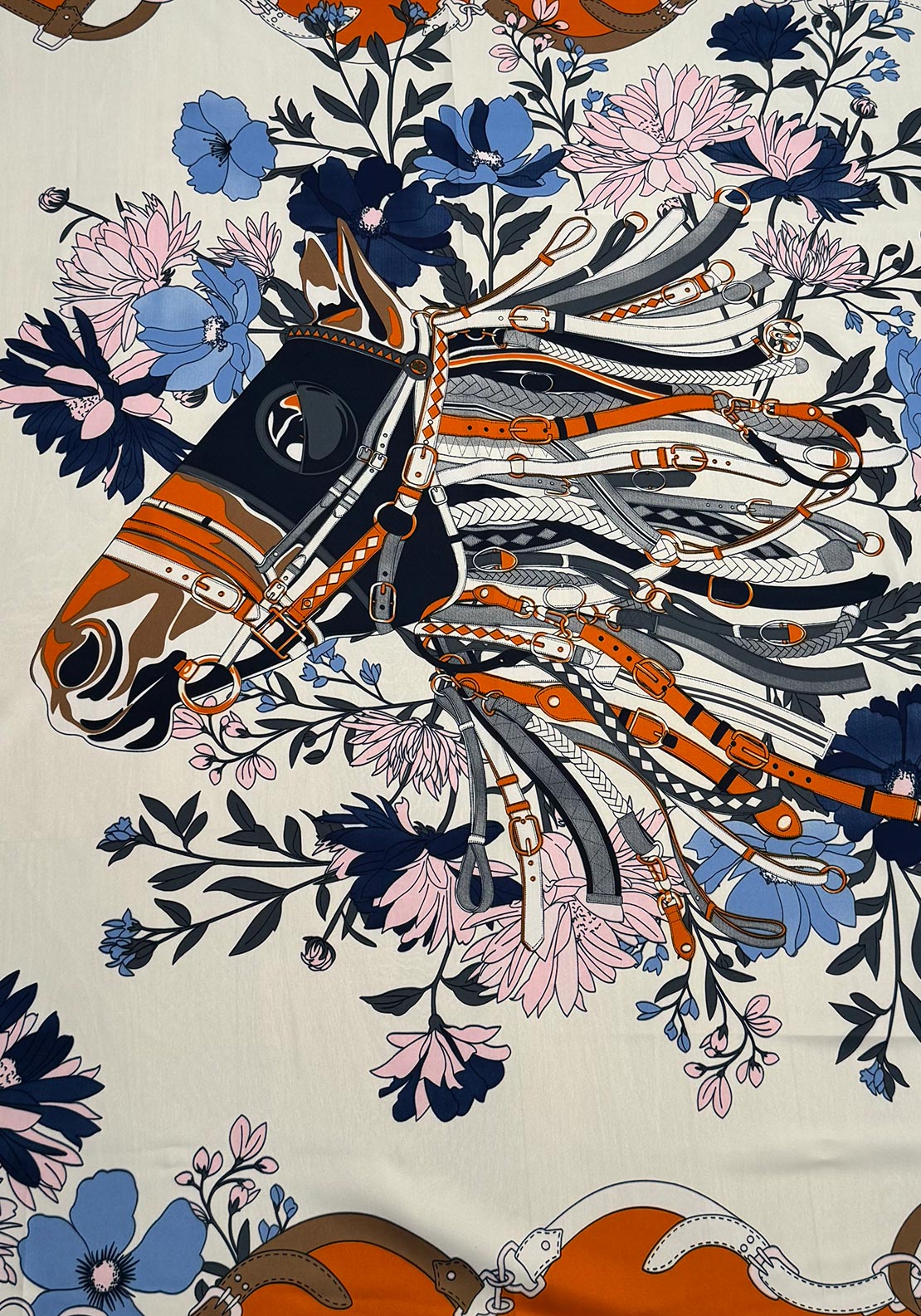 Serafina Collection Floral Horse Print Scarf, Orange Multi