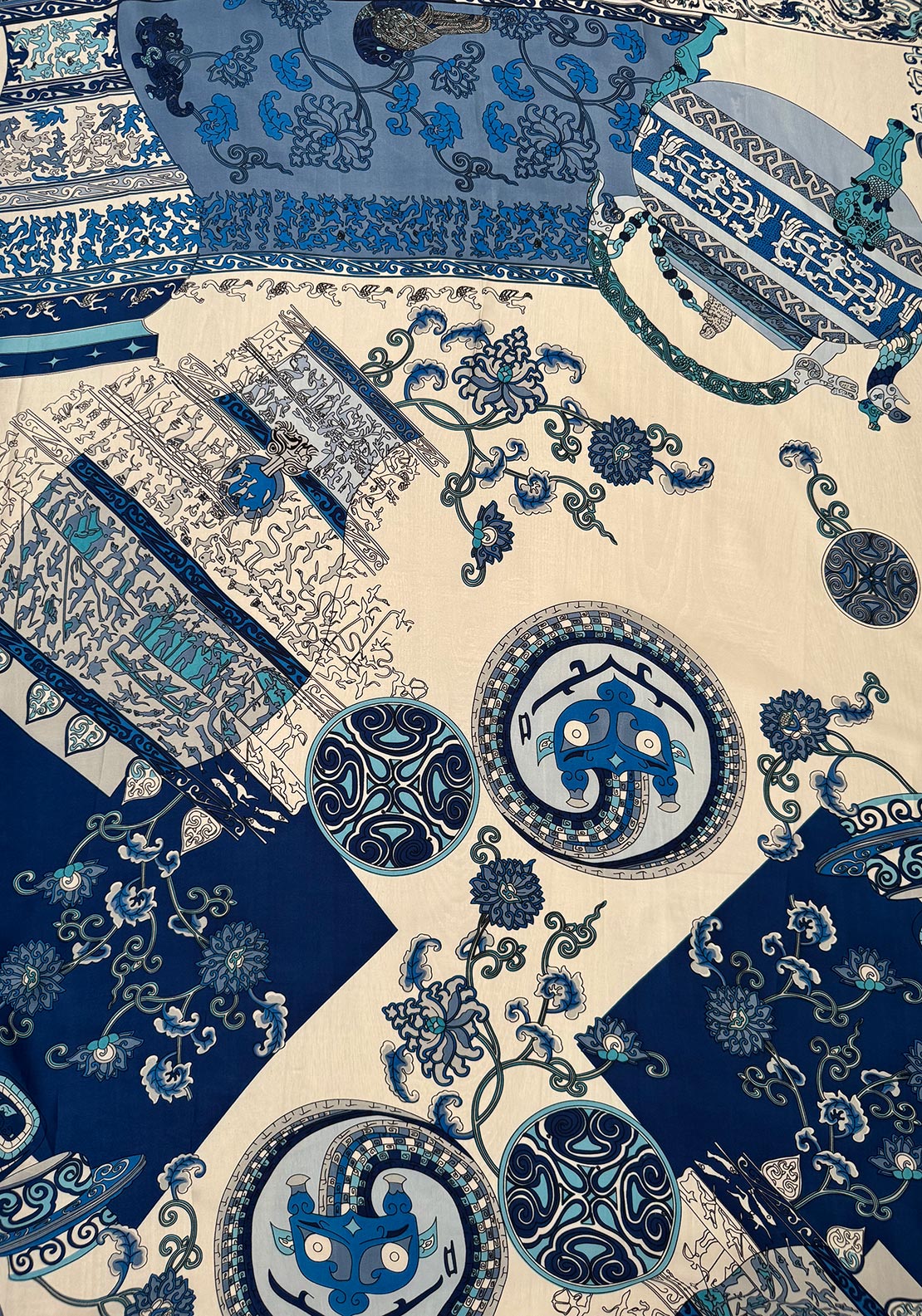 Serafina Collection Medieval Print Scarf, Blue