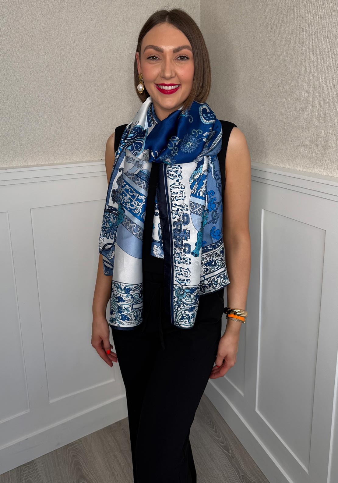 Serafina Collection Medieval Print Scarf, Blue