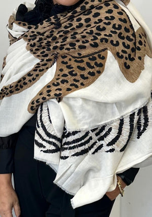 Serafina Collection Safari Animal Print Scarf, Beige
