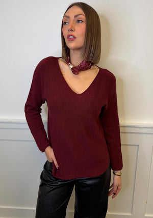 Serafina V Neck Jumper & Neck Scarf, Wine
