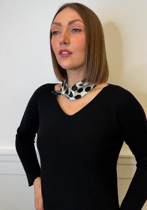 Serafina V Neck Jumper & Neck Scarf, Black