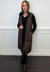 Naya Quilted Hooded Longline Gilet, Brown
