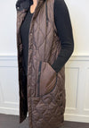 Naya Quilted Hooded Longline Gilet, Brown