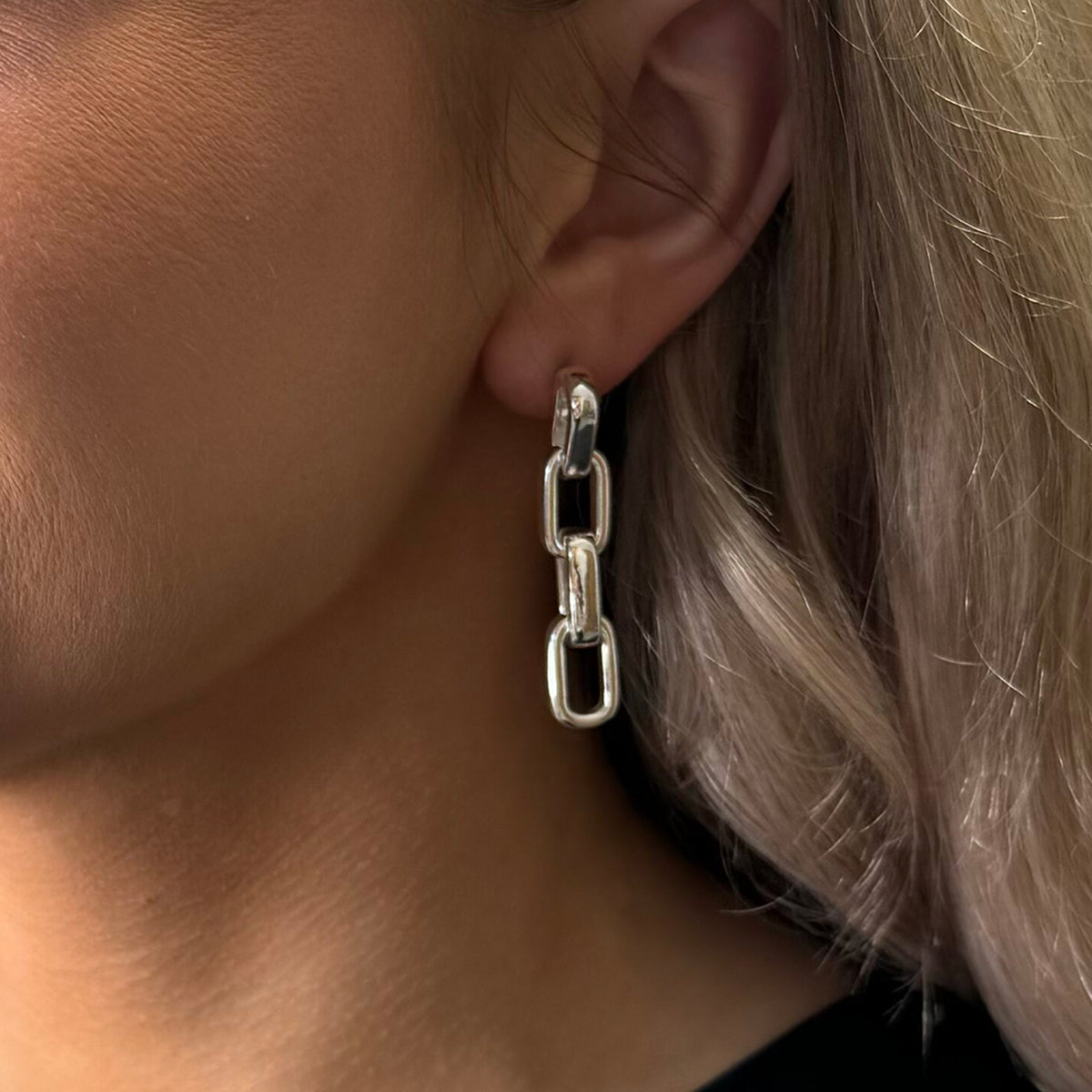 Absolute Squared Chain Link Earrings, Silver