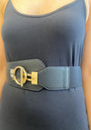 Serafina Collection Gold Buckle Elasticated Obi Belt, Black