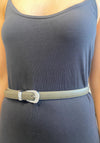 Serafina Collection Embellished Oval Buckle Narrow Belt, Green