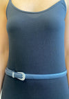 Serafina Collection Embellished Oval Buckle Narrow Belt, Navy