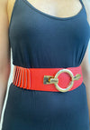 Serafina Collection Hook Ring Stretch Waist Belt, Red