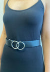 Serafina Collection Double Ring Belt, Black & Silver
