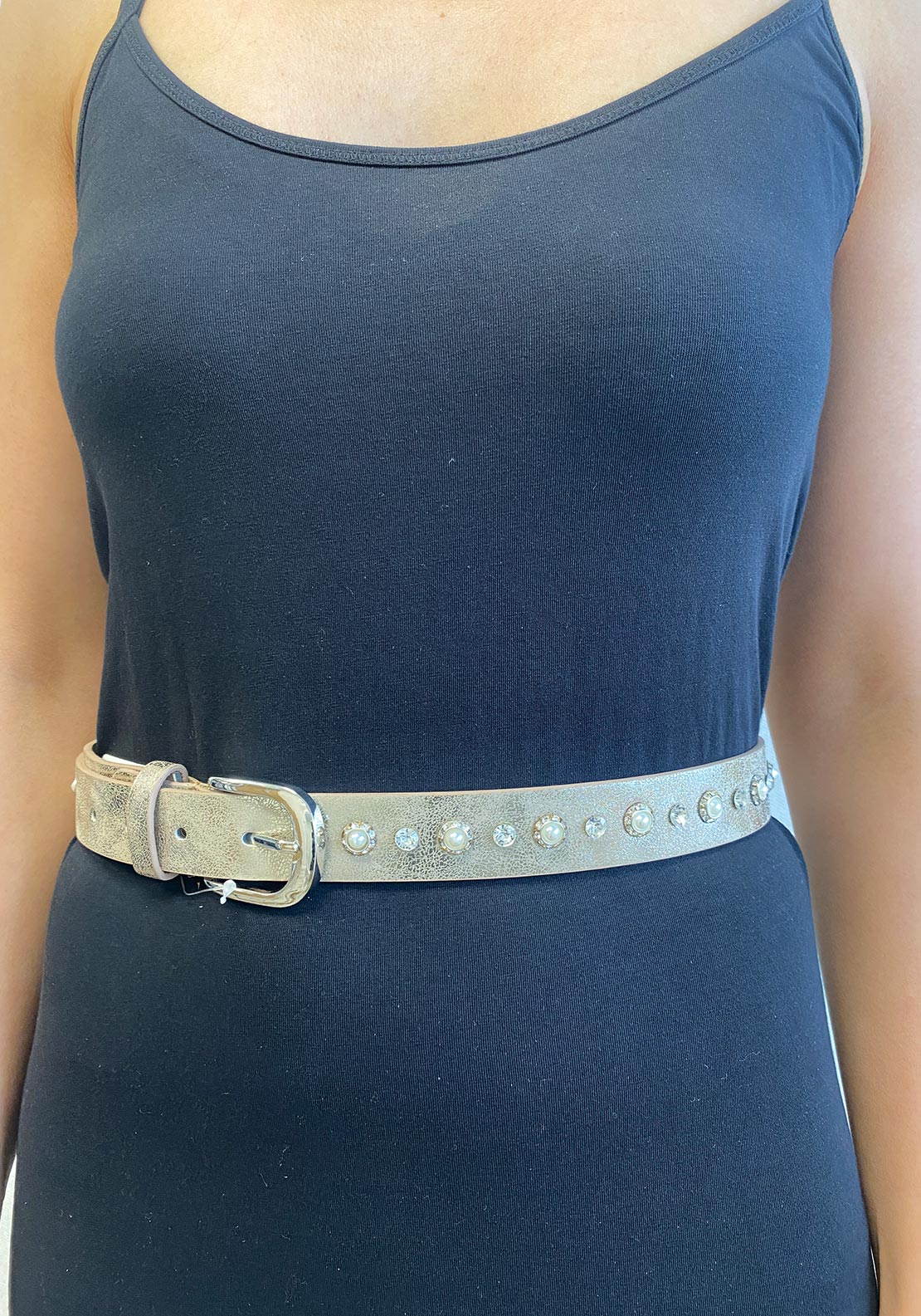 Serafina Collection Diamante Pearl Belt, Gold