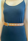 Serafina Collection Diamante Pearl Belt, Tan